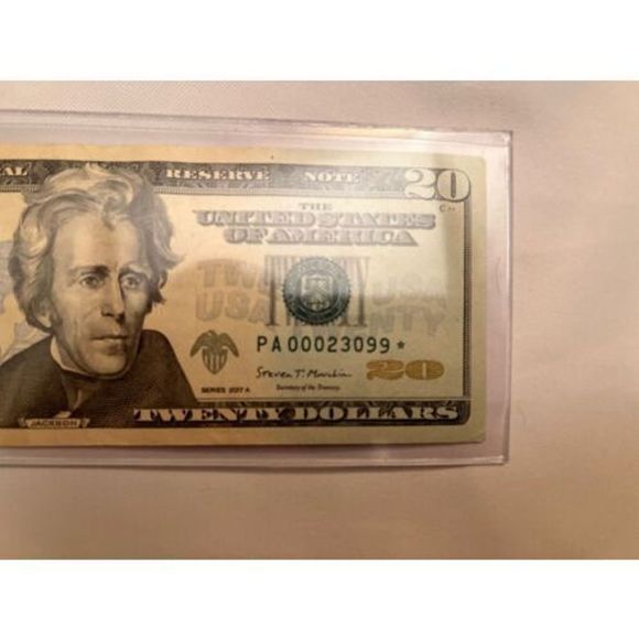 2017A $20 DOLLAR BILL - VERY RARE - *Star Note*.  SERIAL #PA00023099* Fancy - Picture 3 of 5